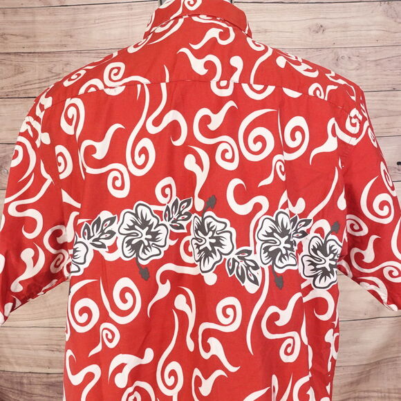 PINEAPPLE CONNECTION RED AZTEC FLORAL HAWAIIAN BUTTON UP SHIRT MENS SIZE XL - Picture 5 of 6